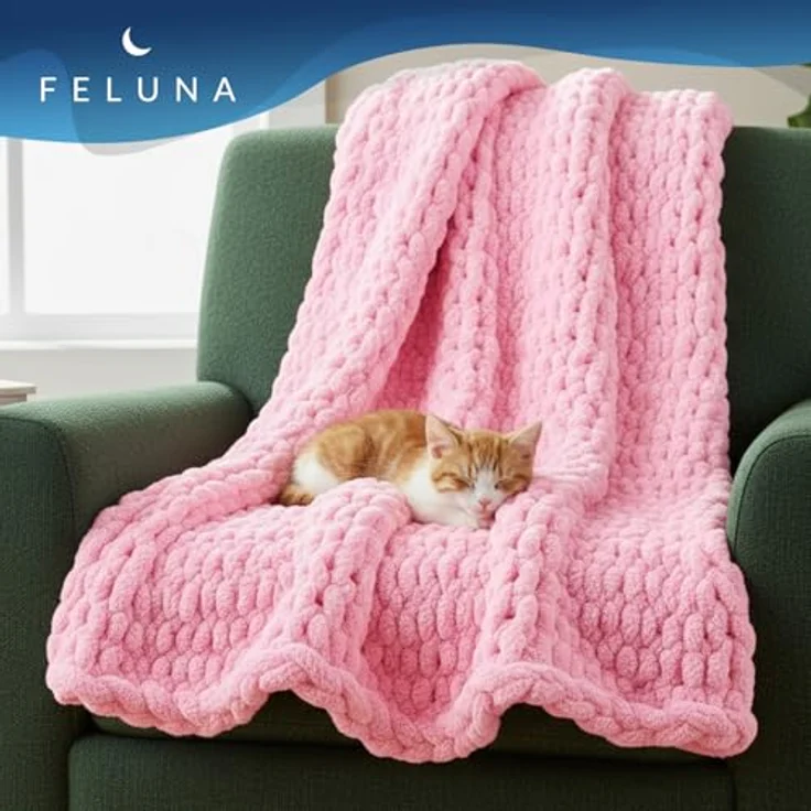 Wohndecke Grobmaschige Wohlfühldecke, Feluna, Flauschige Kuscheldecke Grobstrick Tagesdecke – Bild 8