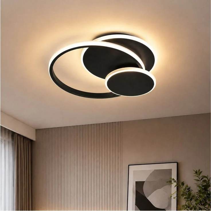 BlingBin LED Deckenleuchte dimmbar 3 Ringe Deckenlampe 33 W, 1819 lm, Bluetooth App, Schwarz, 3-Ringe, LED fest integriert, Warmweiß, Kaltweiß, Neutralweiß, für Wohnzimmer Schlafzimmer Büro Küche Esszimmer und Flur – Bild 1