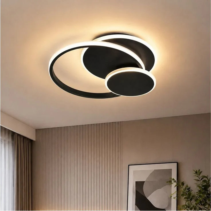 BlingBin LED Deckenleuchte dimmbar 3 Ringe Deckenlampe 33 W, 1819 lm, Bluetooth App, Schwarz, 3-Ringe, LED fest integriert, Warmweiß, Kaltweiß, Neutralweiß, für Wohnzimmer Schlafzimmer Büro Küche Esszimmer und Flur