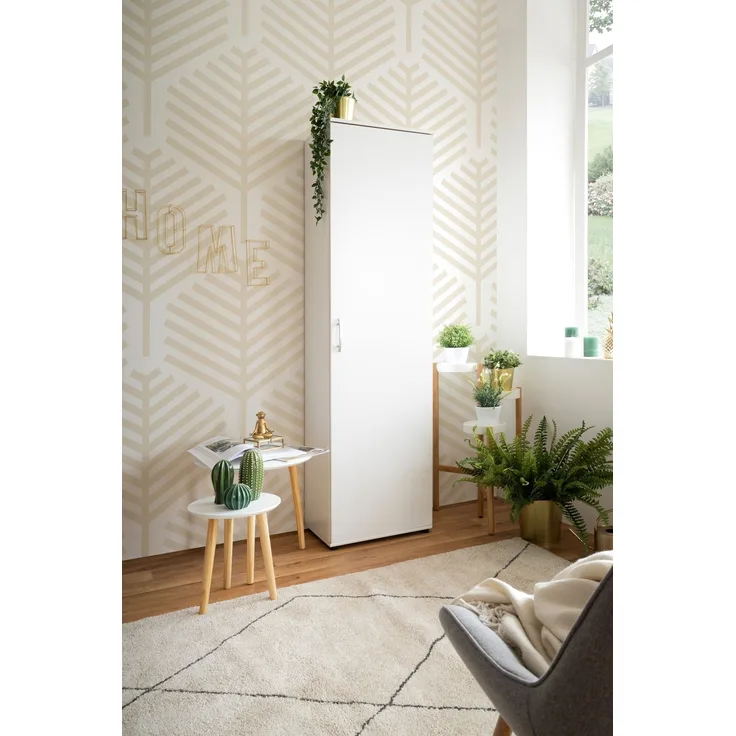 Garderobenschrank >Andy< 1 Tür, 5 Böden, in Weiß - 50x187x34cm (BxHxT)