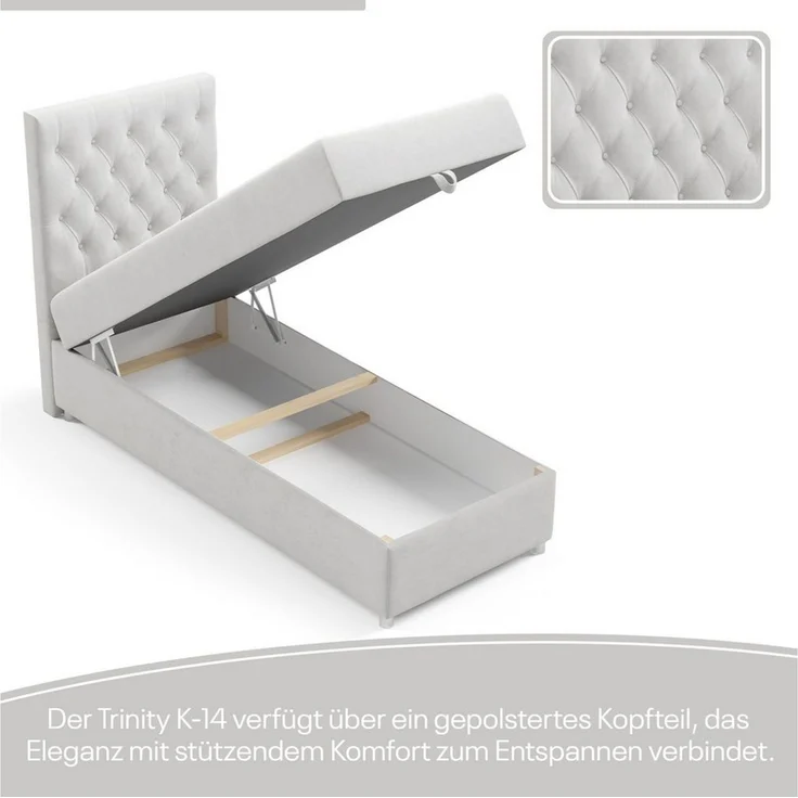 Best for Home Boxspringbett mit Bettkasten K-14 SINGLE Bonell-Matratze inkl. Komfort Topper (Einzelbett, Polsterbett gepolstertes Kopfteil, Jugendbett, Kinderbett, 70x200 80x200 90x200 100x200 cm), Handwerksqualität, TOP Preis-Leistungs-Verhältnis – Bild 2