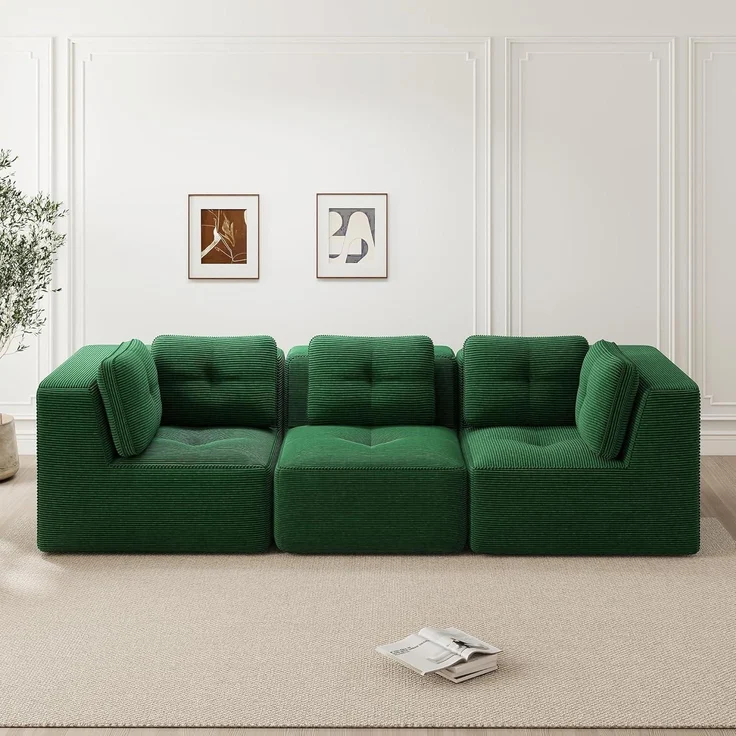 3-Sitzer-Sofa Ecksofa Cordstoff Polsterung Armlehnen Grün 3-Sitzer – Bild 3