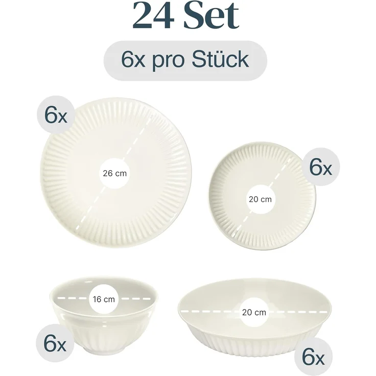 Steingut Geschirrset 6 Personen Hygge 24 tlg. TESTSIEGER, Traumhaftes Skandinavisches Steingut Geschirr Set, Schüssel- und Teller Set, Tafelservice 6 Personen, Geschirrsets Pure Living in Beige – Bild 3