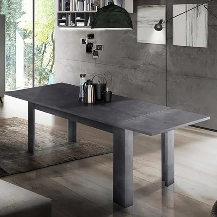 Dmora - Ausziehbarer Tisch Natan, Ausziehbare Konsole für bis zu 12 Sitzplätze, Ausziehbare Konsole 100 % Made in Italy, 160/210 x 90 x 75 cm, Schiefer