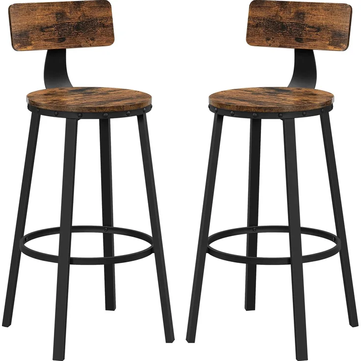 Vasagle 2er-Set Barhocker mit stabilem Metallgestell, Industrie-Design, vintagebraun-schwarz, 99 x 46,5 x 46,5 cm