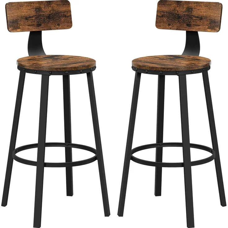 Vasagle 2er-Set Barhocker mit stabilem Metallgestell, Industrie-Design, vintagebraun-schwarz, 99 x 46,5 x 46,5 cm – Bild 1