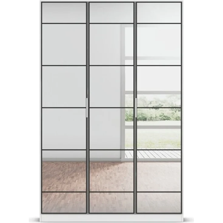 rauch Acero, Garderobenschrank in moderner Loft-Optik, 3-türig, 3 Glastüren, mit 8 Einlegeböden, Farbe Weiß, BxHxT 136x210x41cm – Bild 2