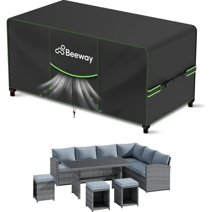 BEEWAY Gartenmöbel Abdeckung Wasserdicht V2.0 242 x 182 x 102 cm, Schutzhülle Abdeckplane für Gartentische Terrassenmöbel Möbelsets - 420D Oxford Gewebe, Anti-UV, Winterfest