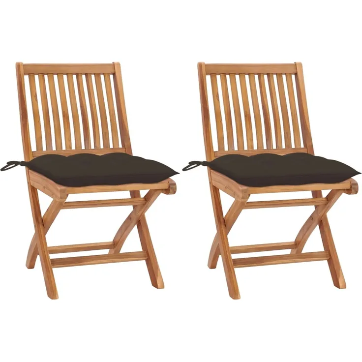 vidaXL Klappstühle 2 Stk. mit Taupe Kissen Massivholz Teak 3062456