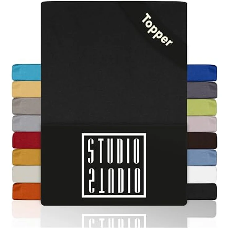 STUDIO Basic Topper Spannbettlaken 180x200 cm, 100% gekämmte Baumwolle, Oeko-TEX 100, Markenqualität, Bettlaken 180x200 Topperbezug Jersey - Anthrazit – Bild 2