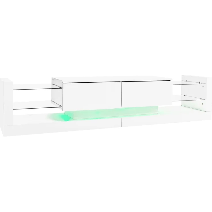 Merax TV-Wandschrank-Set, Weißes TV-Schrank + Weißes Couchtisch, Weißes Hochglanz-Wandschrank, Wohnzimmerset, Hochglanz-Set mit LED-Leuchten – Bild 7