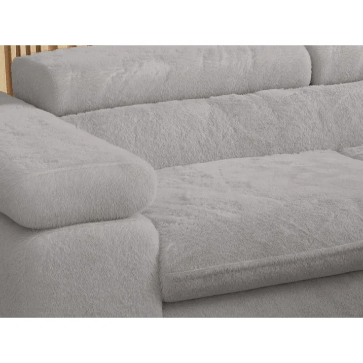 Ecksofa mit Bettfunktion, Modern Sofa, L-form, Einstellbare Kopfstützen, Bettkasten - PETER - Hellgrau Plüsch - links – Bild 6