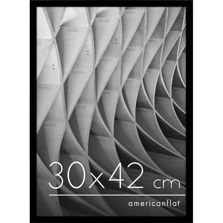 Americanflat Bilderrahmen 30x42 cm - schmaler Bilderrahmen 42x30 cm mit Plexi-Scheibe - Fotorahmen mit integrierter Aufhängung für Hoch- und Querformat - Schwarz