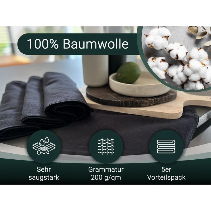 ZOLLNER Geschirrtuch, (Spar-Set, 5-tlg), 50 x 70 cm, 100% Baumwolle, vom Hotelwäschespezialisten – Bild 2
