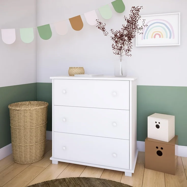 Kids Collective Wickelkommode Wickeltisch Kommode mit abnehmbarem Wickelaufsatz, mit 3 Schubladen in weiss Made in Europe – Bild 3