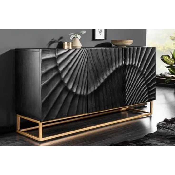 riess-ambiente Sideboard SCORPION 140cm schwarz / gold, Massivholz · Metall · Kommode · 3D Schnitzereien · Wohnzimmer – Bild 2