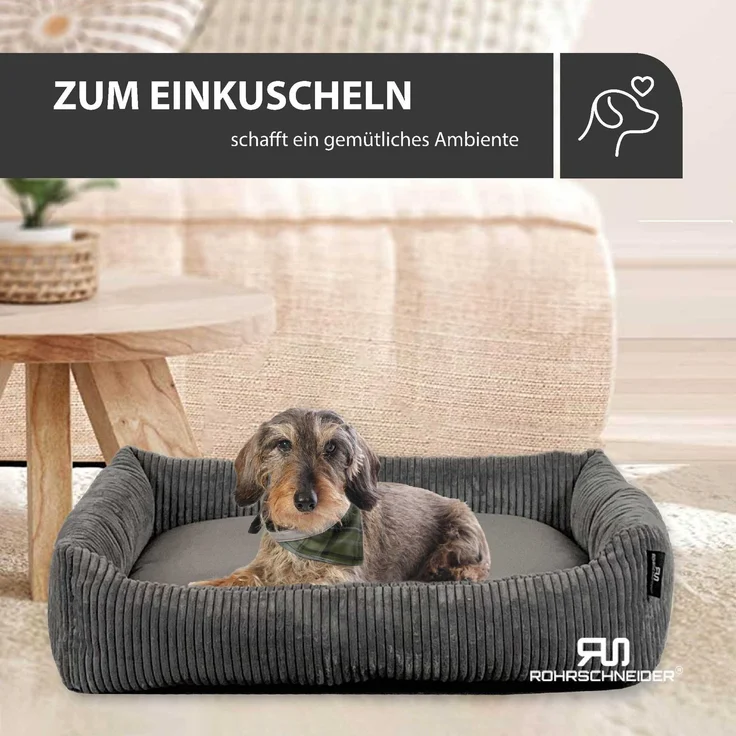 ROHRSCHNEIDER Hundebett - Cord, Hundekorb, Tierbett, Wendekissen, Bezug waschbar, rutschfest Grau 15x70x49cm – Bild 7