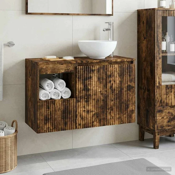 vidaXL Badezimmerschrank-Set 2 stk. Geräucherte Eiche 3404029 – Bild 1