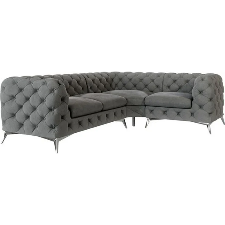 S-Style Möbel Ecksofa Chesterfield Kalina mit Silber Metall Füßen, mit Wellenfederung – Bild 4