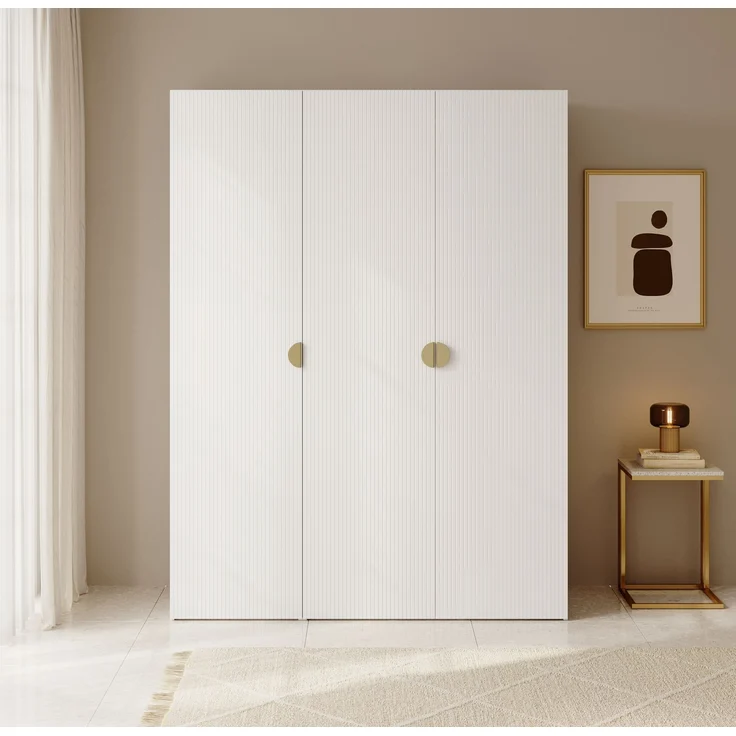 Selsey 'Moonir' Kleiderschrank 3-türig mit langer Kleiderstange und Regalen, weiß 200 x 150 x 57 cm – Bild 2