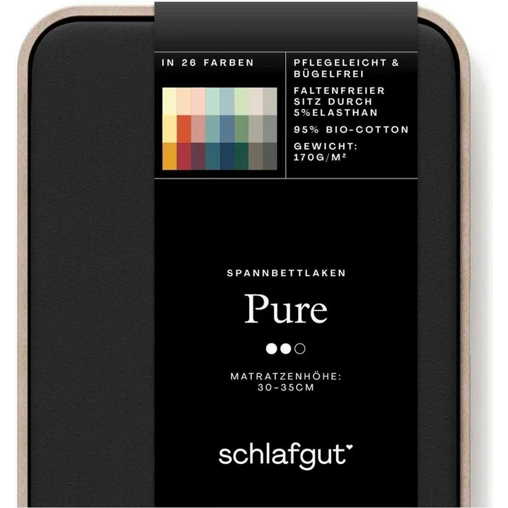 Schlafgut 'Pure' Spannbettlaken, Gummizug: rundum, für Matratzen bis 30cm Höhe, Bio-Baumwolle mit Elasthan, Off-black, S 90x190 cm - 100x220 cm – Bild 3