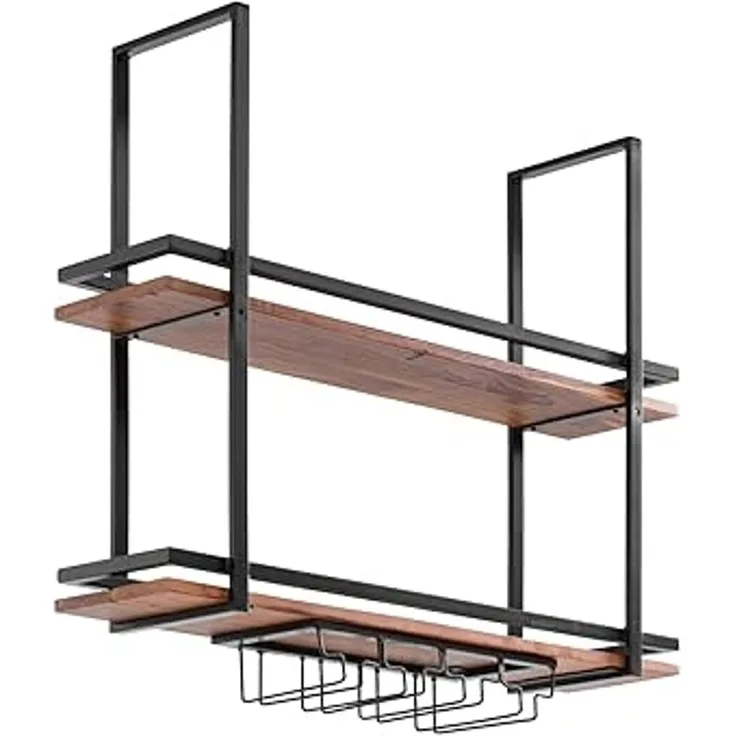 Hängeregal massivum Aro 100x80x25 cm Metall-Holz braun Deckenregal mit Glashalter Küchenregal Barregal Industrial Design