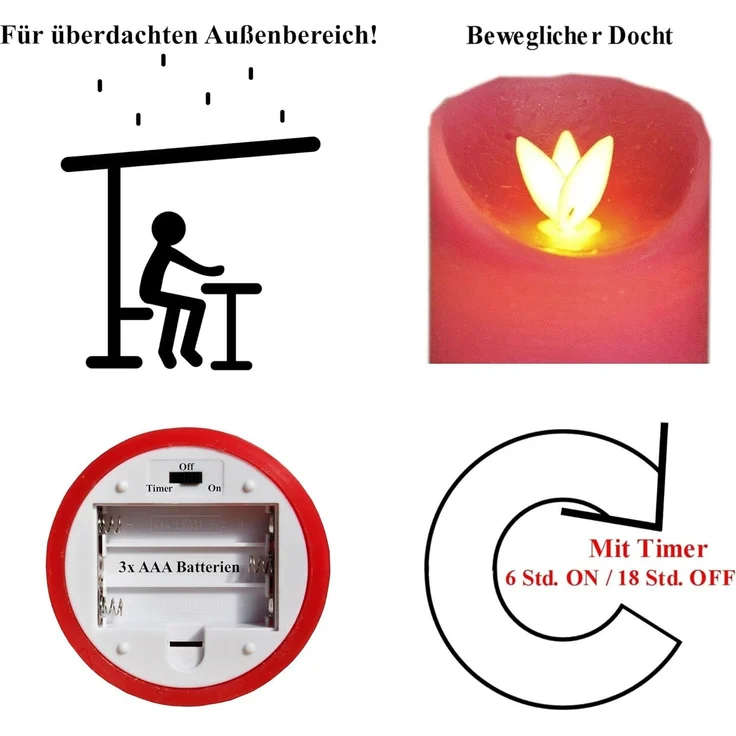 LED Echtwachskerze - Silber Rustik - D7,5cm / H15,0cm - mit Wackelflamme - Batteriebetrieben - Timerfunktion - Weihnachtsdeko – Bild 6