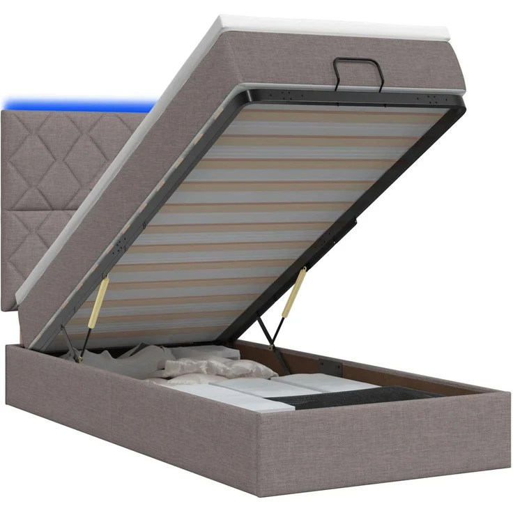 vidaXL Ottoman-Bett mit Matratze und LED Taupe 90 x 200 cm Stoff 3458128 – Bild 2