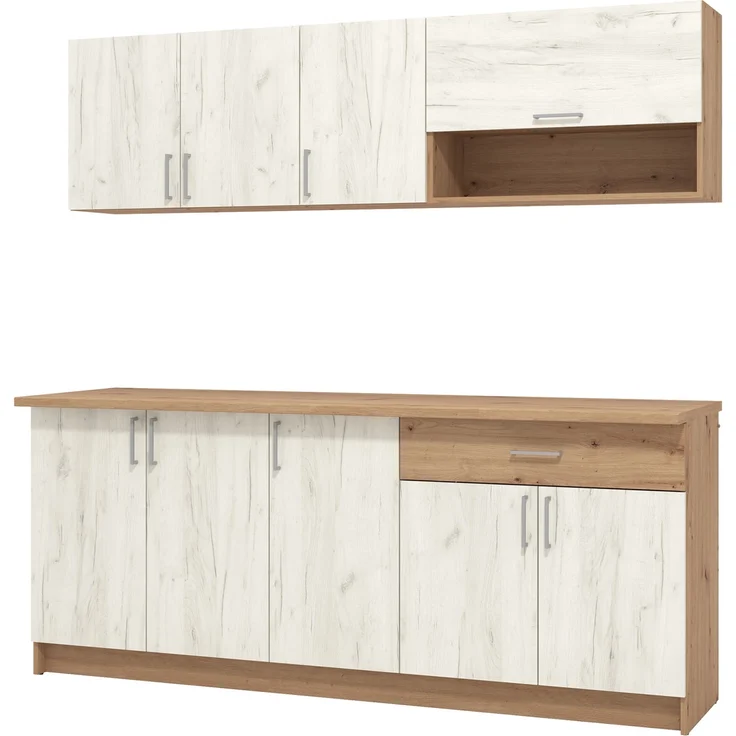 Küchenzeile ohne Geräte, Weiß Shabby Eiche, 200 cm – Bild 7