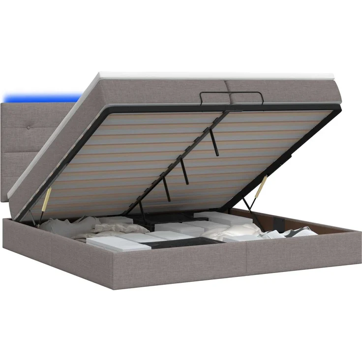 vidaXL Ottoman-Bett mit Matratze und LED Taupe 200 x 200 cm Stoff 3458101 – Bild 2