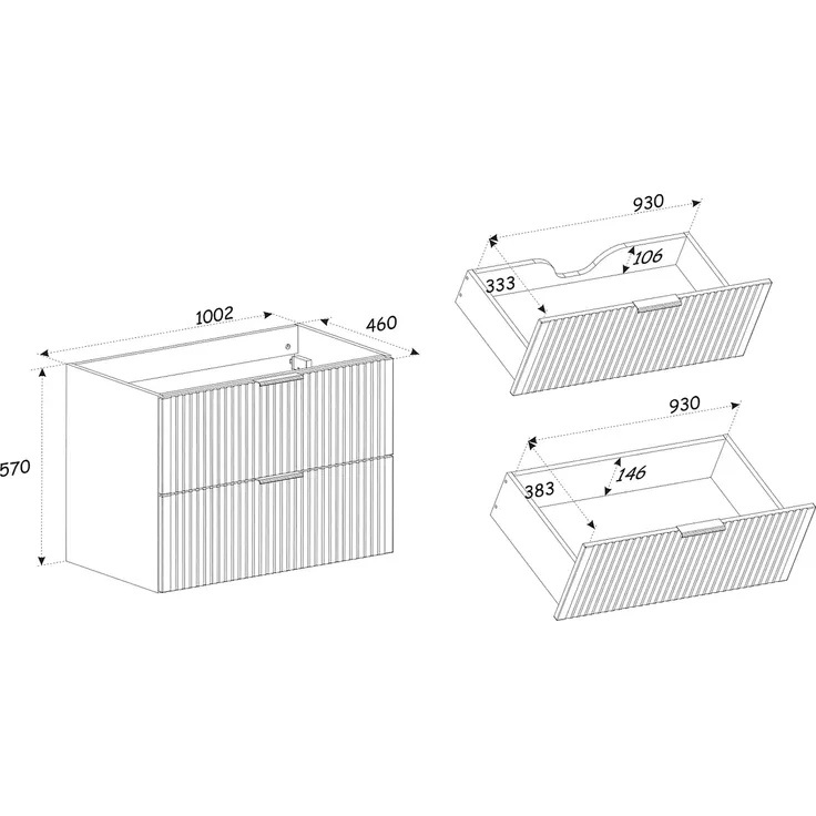 Vente-unique - MADELA Waschbeckenmöbel Holz, Platte SchwarzBeige - B 46 cm x H 57 cm x L 100 cm – Bild 5