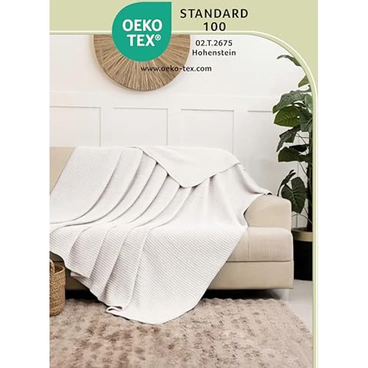 Wohndecke Wohndecke Waffelpique aus Baumwolle - Kuscheldecke, Baumwolldecke -, Laynenburg, Decke als Sofa-decke, Couchdecke, Wolldecke aus Baumwollmix – Bild 5