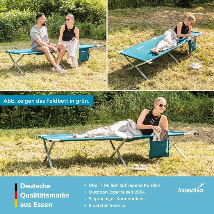 Skandika Feldbett Campingliege Vuoma, Klappbare Sonnenliege, Campingbett, max. 200 kg Organizer-Tasche, 210x75 cm, Anti-Rutsch-Füße, Tragetasche, Garten – Bild 7