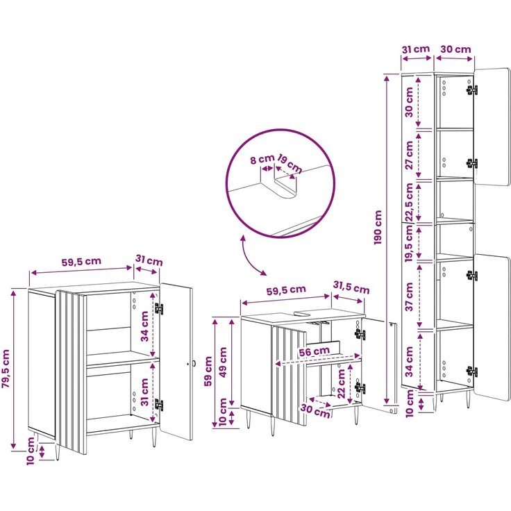 vidaXL 3-teiliges Badezimmer-Schranksystem ZWOLLE Raucheiche 3417437 – Bild 9