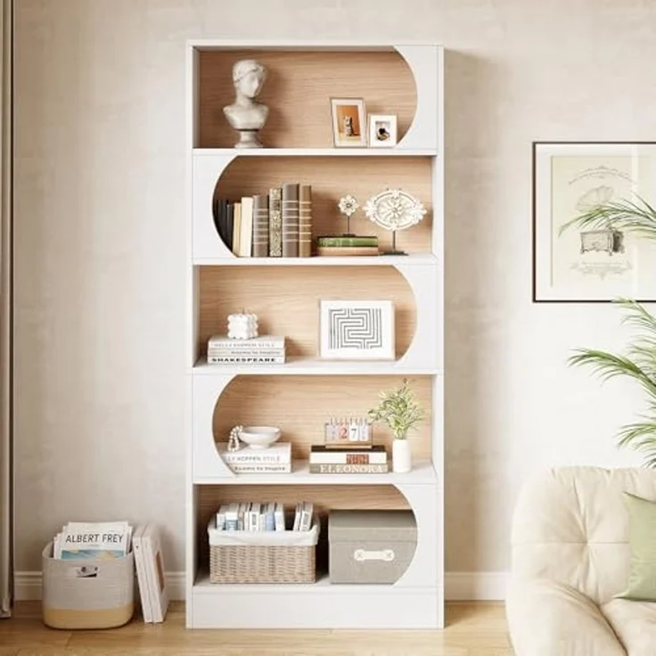 LITTLE TREE 70,8-Zoll Modernes Bücherregal, 5-stufiges freistehendes hohes weißes Bücherregal, großes offenes Bücherregal mit Stauraum, großes Bücherregal für Büro, Zuhause oder Klassenzimmer – Bild 2