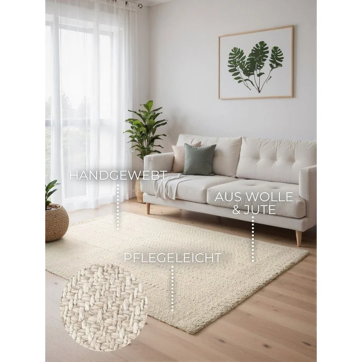 ELLE DECORATION Wollteppich Majoli, auch als Läufer, rechteckig, Höhe: 10 mm, Herringbone, Wolle, Jute, Natur, Wohnzimmer, Schlafzimmer, Boho,Skandi – Bild 2