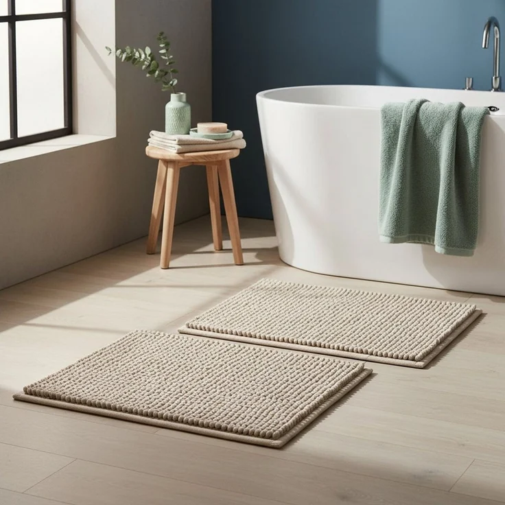 OTTO home Badematte Vanessa Chenille, Standard & Premium, 15mm oder 20mm, auch als 2er Set, rutschhemmend beschichtet, schnell trocknend, strapazierfähig, fußbodenheizungsgeeignet, Polyester, rechteckig, 2-tlg. 45 cm x 50 cm, Uni Farben, besonders weic... – Bild 2