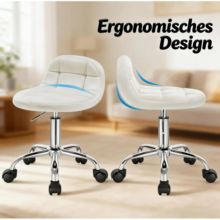 Bürohocker aus Samt, höhenverstellbar & drehbar, 38x31 cm, Cremeweiß – Bild 6