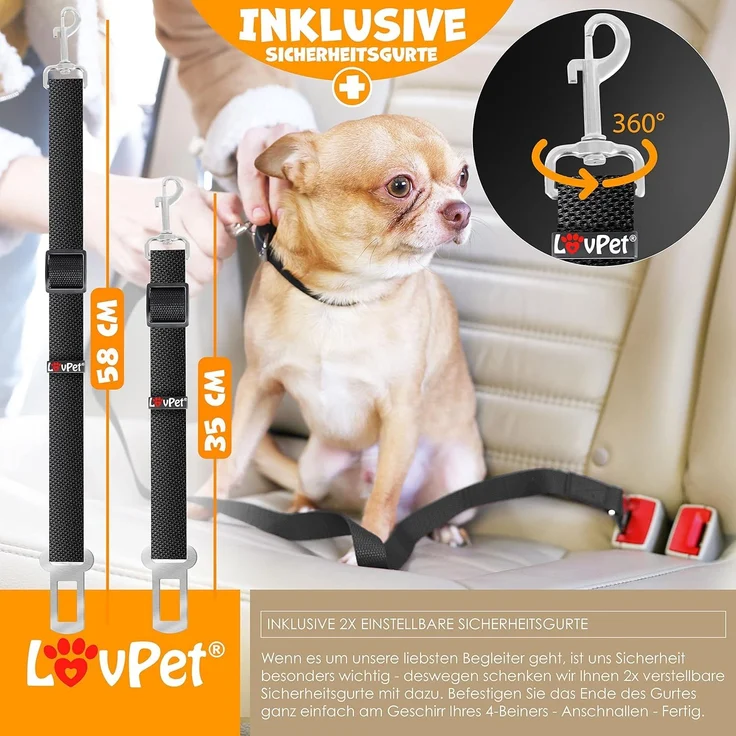 LovPet® Hundegitter Auto, Autoschutzgitter Trenngitter Universal, verstellbare Breite, Kopfstütze Kofferraum Autogitter Maße HxB 30 x 91-153 cm Kofferraumgitter,+ 2x Sicherheitsgurt für Hunde Grau – Bild 5