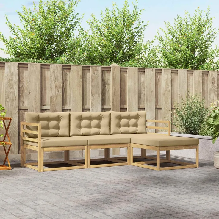 vidaXL Outdoor-Sofagarnitur mit Kissen 4 pcs Weiß und Beige Polyester 3386257