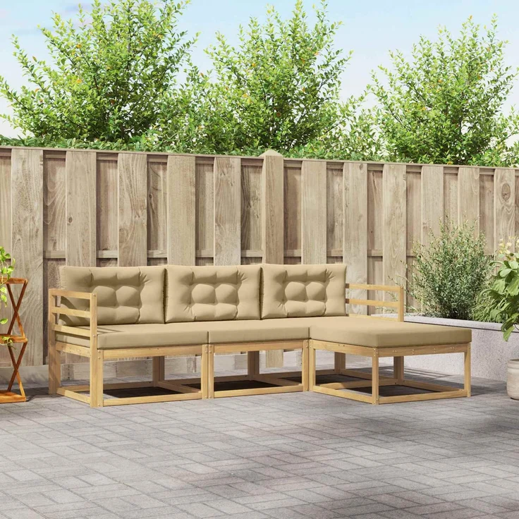vidaXL Outdoor-Sofagarnitur mit Kissen 4 pcs Weiß und Beige Polyester 3386257 – Bild 1