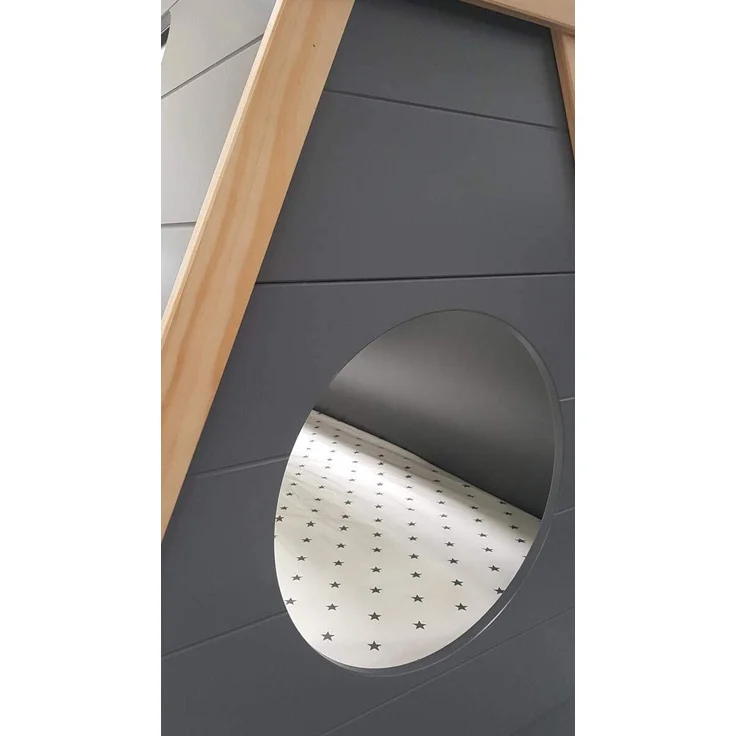 Möbilia Tipibett für Kinder, Zeltform, grau, 90x200 cm MDF, Pinie L = 215 x B = 105 x H = 165 cm grau, natur – Bild 2