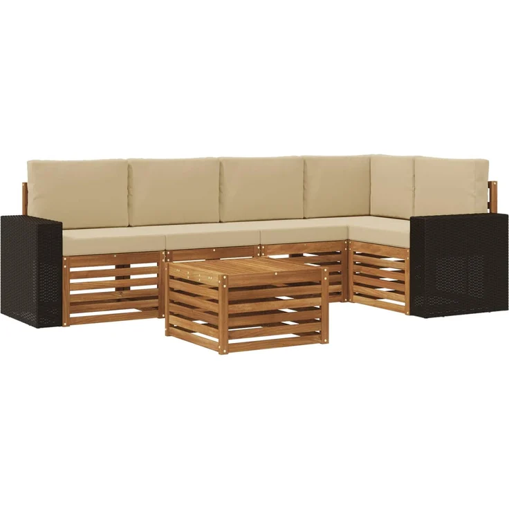 vidaXL Outdoor-Sofagarnitur 6 stk. 5-Sitzer Natur und Beige 3384394 – Bild 2