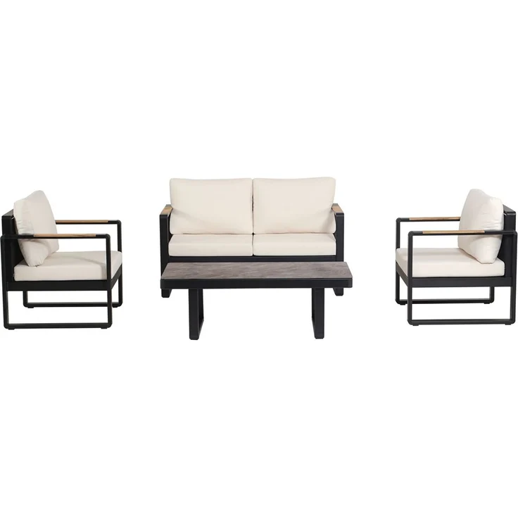 12tlg. Gartenmöbel Lounge-Set aus Aluminium - Schwarz mit Teakholz – Bild 4