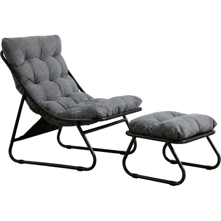 Lounge-Sessel mit Hocker, Stahlgestell, 65x78x86 cm, Grau – Bild 8