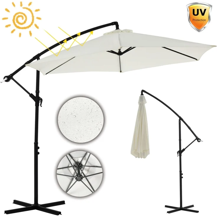 Ampelschirm ⌀3,0M Beige Sonnenschutz Kurbelschirm Schattenspender Solar Garten – Bild 8