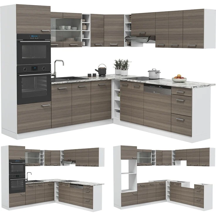 Eckküche R-Line Edelgrau/Weiß 247 x 237 cm, AP Marmor Vicco – Bild 6