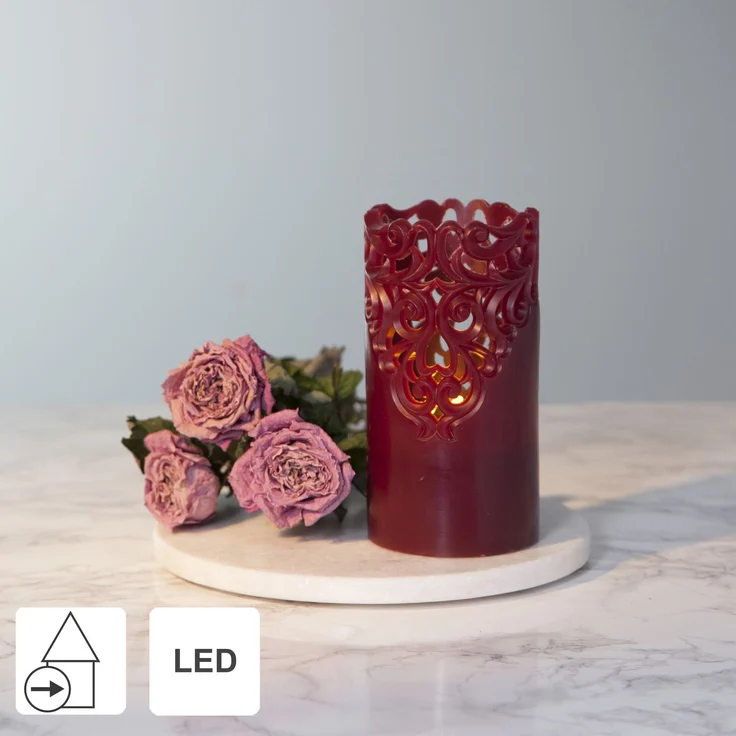 LED Echtwachskerze -Clary', Batterie und Timer, dunkelrot, 15cm – Bild 3