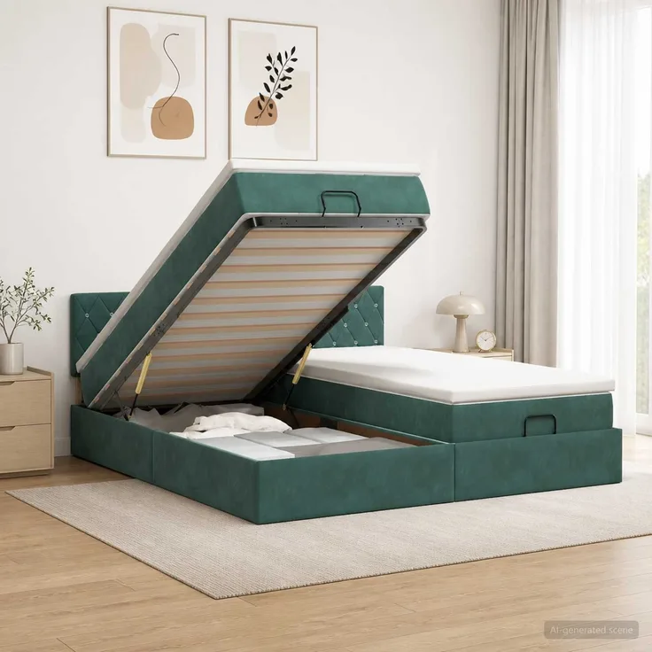 vidaXL Ottoman-Bett mit Matratze und LED Dunkelgrün 160 x 200 cm Samt 3457311