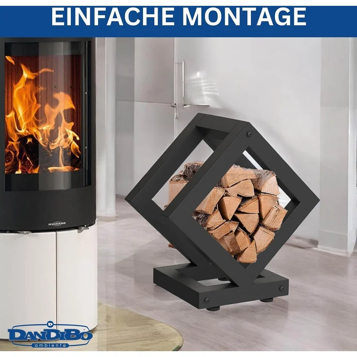 DanDiBo Kaminholzregal Innen Metall Schwarz Würfel Quadratisch 96606 Brennholzregal Holzaufbewahrung Kaminholzständer Feuerholzregal – Bild 5
